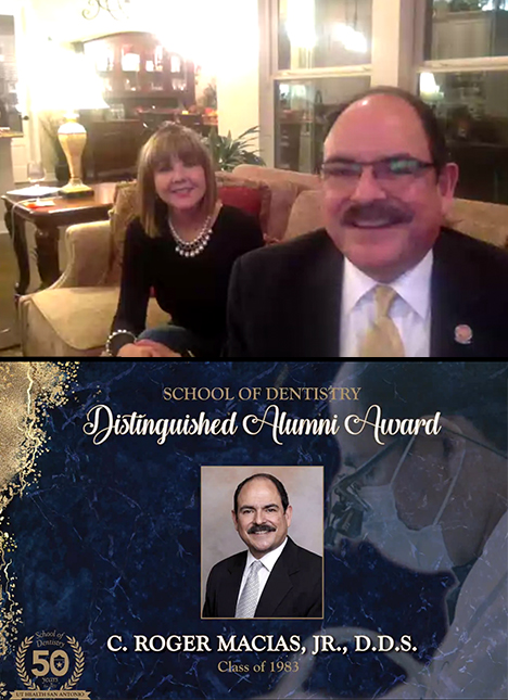 Dr. Roger Macias accepts 2020 Distinguished Alumni Award.