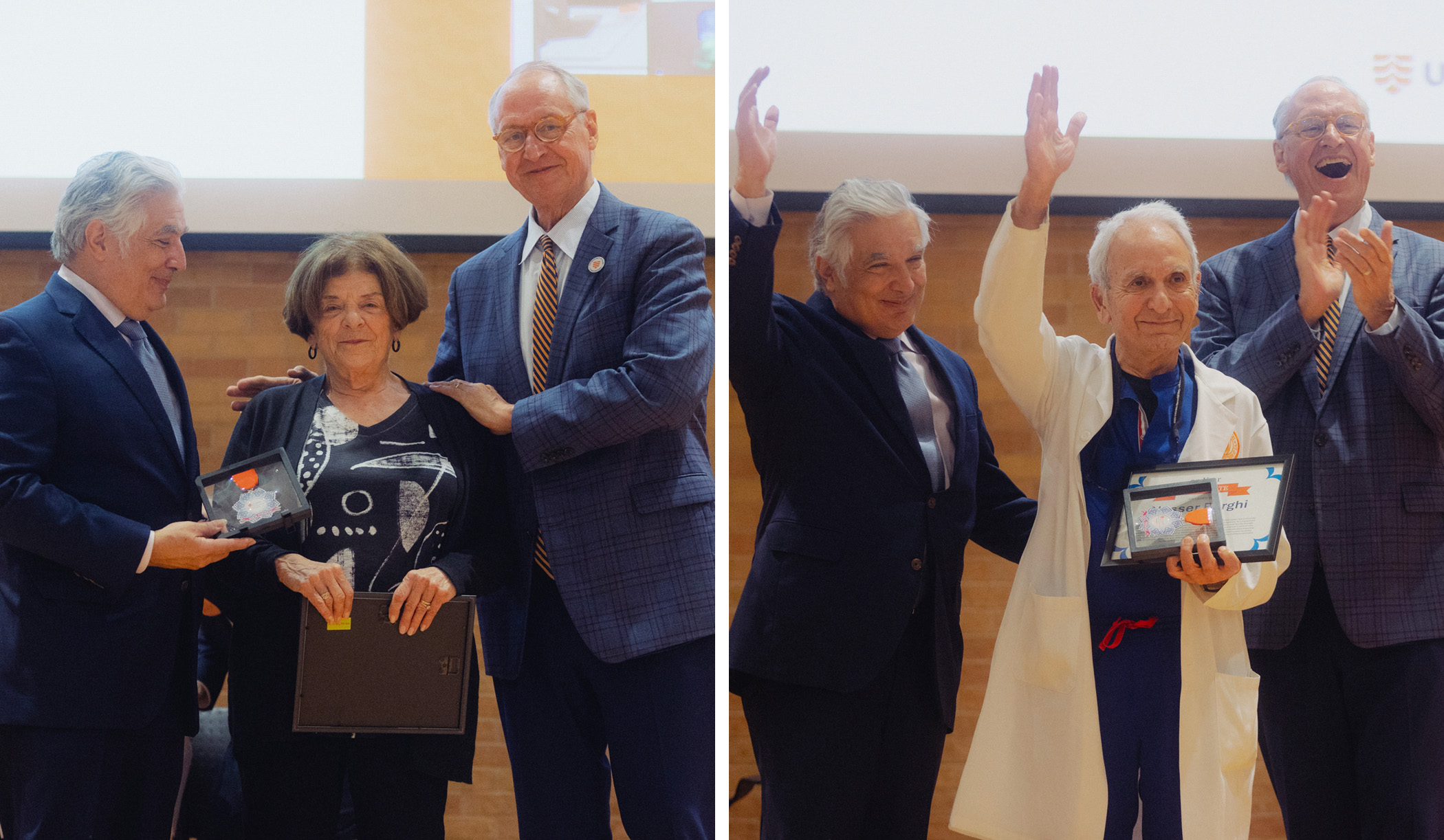 Dr. Karen Troendle and Dr. Nasser Barghi are honored for their 50 years of service.