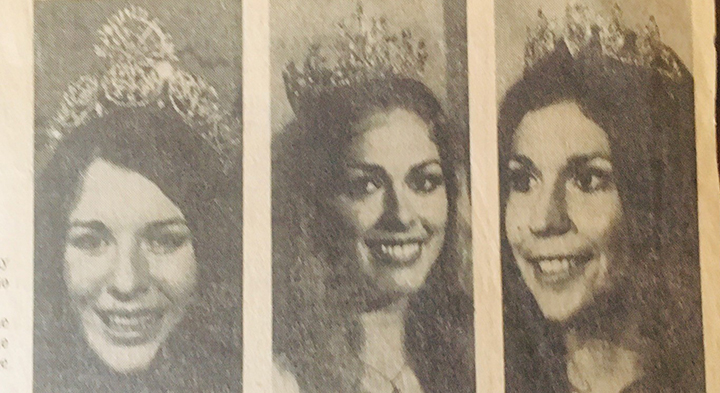 Prof. Georgiana Gross (center), Miss Fiesta alternate, with Miss Fiesta, Janet Troutman (left) and co-alternate, Sandra Ojeda (right).