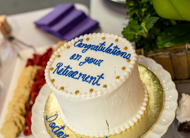 Congratulations on your Retirement cake from Dr. Donly's party.