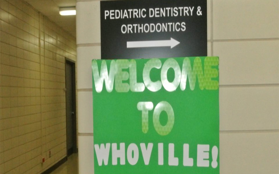 The entrance into Whoville in the dental building's 4th floor corridor.  Photo Courtesy of Monica Sambrano.