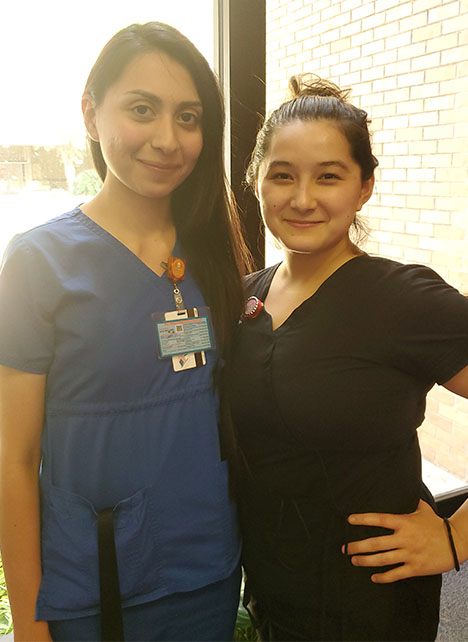 Reanna Villanueva-Castilleja, Dental Hygiene Senior (left), and Dalena Huynh, Dental Hygiene Junior (right).